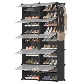 SONGMICS Shoe Rack Organizer, 10-Tier Shoe Storage Cabinet for Closet and Entryway, Holds 40 Pairs of Shoes, Adjustable, Ink Black and Trasparent ULPC035B01