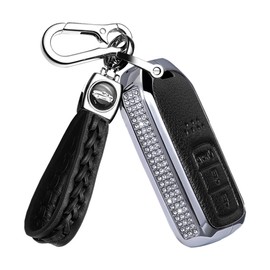 TECART Leather Car Key Covers Protector Key Case fit for Honda Odyssey City Jazz XRV Venzel HRV CRV Accord 3 Buttons Smart Key Shell Key Fob Holder Case with Bling Crystal Keyring accessories A black