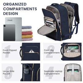 LOVEVOOK 40L Large Travel Backpack for Women Men, 17 Inch Carry on Backpack for Traveling on Airplane, Personal Item Travel Bag Airline Approved, Business Causal Weekender Backpack, Blue-Black