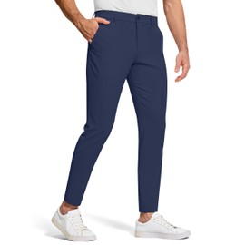 SERAMY Men's Golf Dress Pants 30" Inseam Stretch Skinny Tapered Lightweight Breathable Chino Trousers with Pockets for Casual Work Navy Blue 32