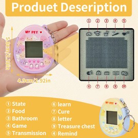 Tomedeks Electronic Pet Game Machine, Pack of 2 Portable Handheld Virtual Pets Toy, Tamagotchi Paradise, Handheld Game Console, Animal Game Console for Adults and Children (A)