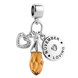 LovelyJewelry November Birthday Heart Love Simulated Birthstone Charms for Bracelets