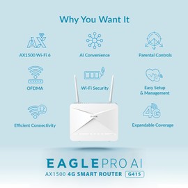 D-Link Australia 4GX / 4G+ Cat4 LTE Router - G415-AU: Fast WiFi & Unlocked SIM Card Slot - B5,B7,B28 Supports All 4G/3G Networks, 1500Mbps Dual-Band AX1500 Speeds, Great Wi-Fi Coverage and Mesh Ready