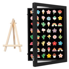 JOUTYFOR Enamel Pin Display Case, 13.8" X 9.4" Pin Collection Holder for Wall and Tabletop, Black Pins Display Board for Enamel Pins, Wall Decor