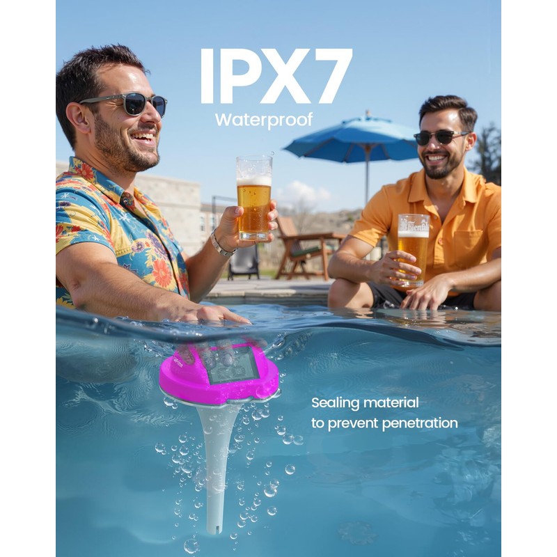 Pool Thermometer Floating Easy Read with Dual Jumbo-Sized Screens, Solar