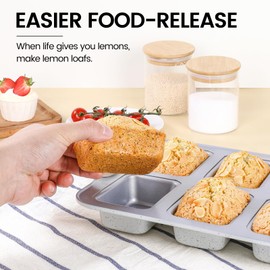 SJ Mini Loaf Pans with Heat-Resistant Handles, 2 Pack Healthy Non-stick Bread Pan for Baking 8-Cavity, PFOA & PFAS-Free Tiny Banana Bread Pan Set, Dishwasher Safe Brownie Pan-Silver