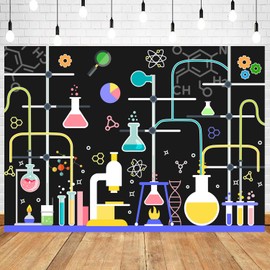 Withu Chemical Science Backdrop Black Cartoon Experiments Instrument Research Science Kids Chemistry Lab Mad Scientist Fun Birthday Party Decoration Banner Photo Background 7x5ft