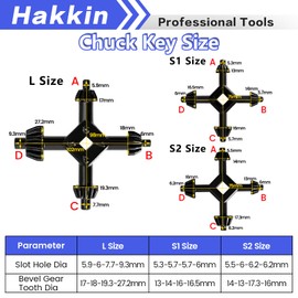 Hakkin 3Pcs 4 in 1 Chuck Wrench 4 way Professional Replacement Tool for Multifunctional Electric Drills Presses Power Tool Chucks 1/4”, 3/8”, 1/2”, 5/8”, 3/4”, 1” (Size L+S1+S2)