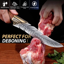 Dream Reach Feather Knife, 6.5" Hand - Forged High Carbon Steel Viking Boning Knife with Sheath, Ideal for Kitchen and Outdoor Activities, Gift for Father's Day