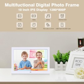 Digital Picture Frame 10.1 Inch Electronic Picture Frame IPS Display Screen Photo/Music/Video Player/Calendar/Alarm Clock, Wall Mounted Digital Photo Frame Support USB or SD Card