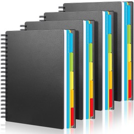 Yeaqee 4 Pack 5 Subject Notebook College Ruled, 400 Pages (200 Sheets) 5 Subject Spiral Notebook 8.5 x 11, Dual Poly Covers, Multi Subject Note Book for School and Office Supplies