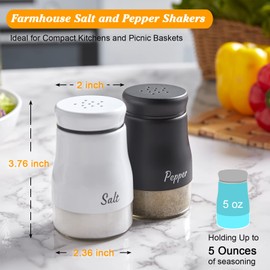 Salt and Pepper Shakers Set, Bivvclaz 5 Ounce Salt and Pepper Dispenser with Glass Bottom, Cute Salt and Pepper Shakers for Modern Home Kitchen Decor, Easy Filling