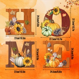 4 Pcs Wood Home Sign Fall Wall Decor Fall Thanksgiving Theme Wall Sign for Home Letters Hanging Wall Decor Art Signs Wooden Wall Art for Living Room Kitchen Bedroom Decor