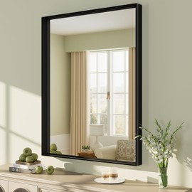 CHARMOR 24x32 Inch Black Metal Framed Wall Mirror for Wall, Matte Black Rectangle Mirror, Bathroom Vanity Mirror with Square Corner, Anti-Rust (Horizontal/Vertical)