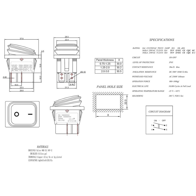 DIYhz 2Pcs AC 16A 250V/125V 2 Position ON/Off Waterproof Boat