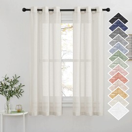 NICETOWN Cortinas pequeñas para ventana, cortinas de arpillera de lino semitransparentes, ojales en la parte superior con paneles de filtrado de luz para dormitorio y cocina, natural, 36 pulgadas de ancho por 63 pulgadas de largo, 2 piezas
