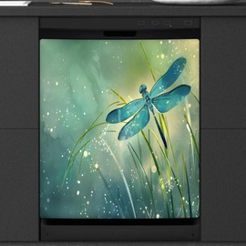 Dishwasher Magnet Cover Dragonfly Plant Sunlight Oil Painting Front Dishwasher Cover Decorative Refrigerator Reuseable Home Cabinet Appliances Stickers 23 x 26 inches