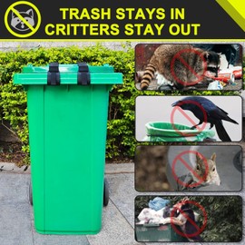 GripHandle Metal Double-Claw Trash Can Lid Lock Strap for Animals,Bungee Cord with Hooks for Trash Bin Garbage Pail,Outdoor Outside Trash Lid Holder to Keep Raccoons out,Fits 20-96 Gallon Cans - 4Pcs