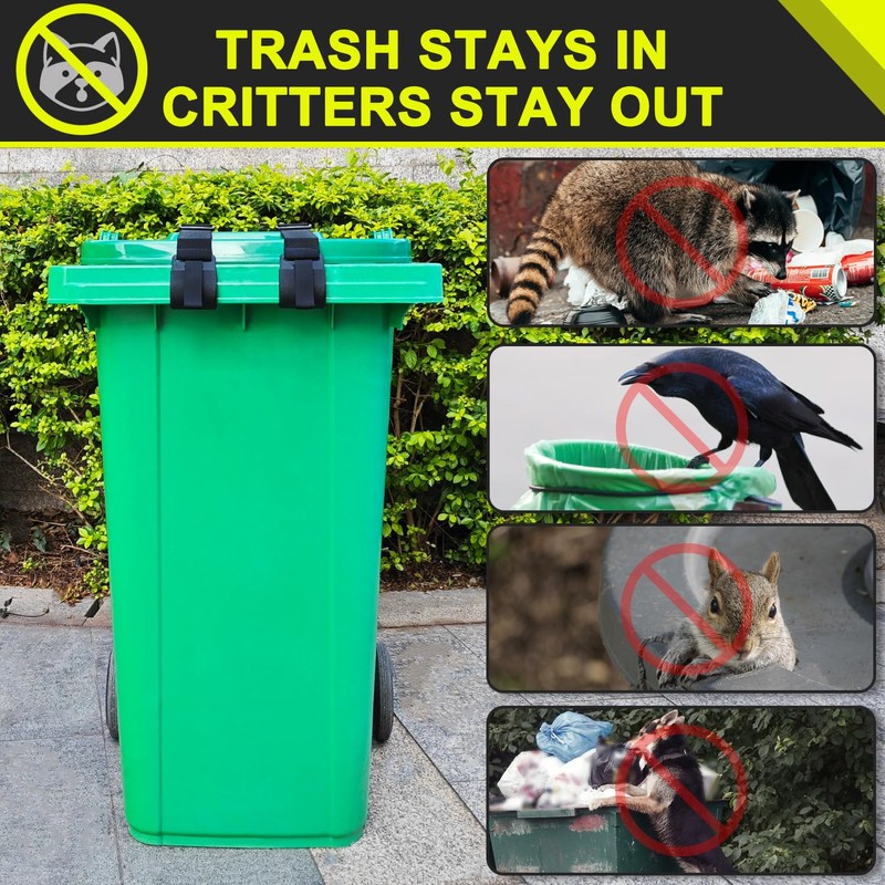 GripHandle Metal Double-Claw Trash Can Lid Lock Strap for Animals,Bungee
