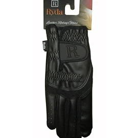 Ryda Black Leather Palm Ladies Competition Horse Riding Gloves (XS)