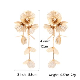 Boho Hawaiian Flower Long Dangle Earrings For Women,Bohemian Gold Layered Petal Exaggerated Wedding Jewelry Earrings For Girls