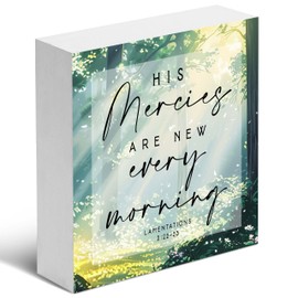 Christian Gifts, ‘His Mercies Are New Every Morning’ Wooden Box Sign Decor, Thanksgiving, Christmas Gifts, Christian Decorations, Christian Home Décor Gifts for Family, Friends, etc.(061)