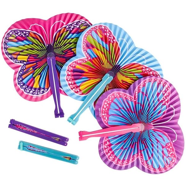 ArtCreativity 9.5 Inch Handheld Butterfly Folding Fans - Pack of 12 Foldable Fans in Assorted Colors and Designs, Goodie Bag Filler, Party Favors and Supplies, Fun Novelties and Gifts for Kids Ages 3+