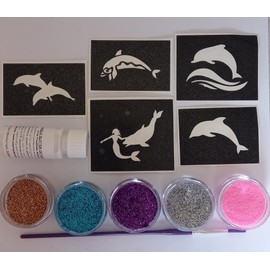 Dolphin Glitter Tattoo Set Including 30 Stencils + Glitter + Glue