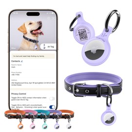 PawView Hundehalsband aus echtem Leder mit Smart-ID-Tag, verstellbar und personalisiert für kleine Hunde, atmungsaktives PU-Futter, Anti-Verlust-QR-Code (S, Violett)