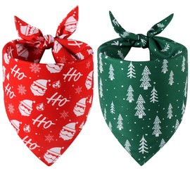Doncida Christmas Dog Bandanas 2 Pack, Reversible Triangle Santa Claus and Christmas Tree Dog Scarf for Large and X-Large Dogs, Premium Durable Fabric Bibs for Pets (X-Large)