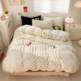 Nayoroom Bed Linen 135 x 200 cm Hearts Beige Brown Heart Bed Linen Set Microfibre 2-Piece Soft Cuddly Girls Hearts Duvet Cover and 1 Pillowcase 80 x 80 cm with Zip