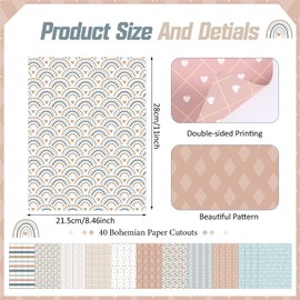 Gersoniel 40 Sheets 8.5 X 11 inch Boho Scrapbook Paper Decorative Double Sided Cardstock Papers for Card Making Journaling Planner Origami Scrapbooking Supplies, 10 Designs
