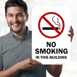 No Smoking In This Building With Graphic Sign, 12x18 Inches, 55 mil thick HDPS (high density polystyrene), Made in USA by My Sign Center