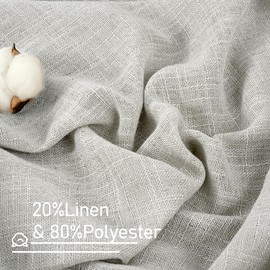 LAMIT Light Grey Linen Curtains 95 inch for Living Room, Semi Sheer Light Filtering Boho Window Textured Burlap Drapes with Bronze Grommet for Bedroom Farmhouse, 2 Panels Set 52 x 95 Inch