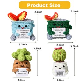 HivFov 4PCS Crochet Dumpster Fire and Crochet Succulent/Cactus,Crochet Potted Plant,Emotional Support Gift,Office Desk Decor,Home Table Decor,Thanksgiving Gift, Gift for Friends