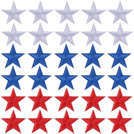PAGOW 30 Pcs Star Iron on Patch, 1 Inch Sew on Star Embroidered Patches, Iron on Patches Embellishments for Clothes, Hats, Jackets, Backpacks, Star Decor, Appliques Decoration (Red+White+Blue, 1")