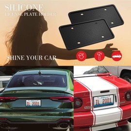 XCLPF Silicone Black License Plate Frame Covers 2 Pack- Front and Back Car Plate Bracket Holders. Rust-Proof, Rattle-Proof, Weather-Proof (Black)
