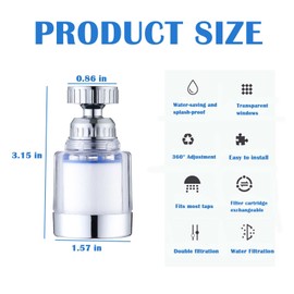 LiXiongBao 360 Rotating Faucet Water Purifier, Chlorine Reduction, Removes Fluoride, Heavy Metals, Softens Hard Water, Easy Installation, 4 Replacement Elements