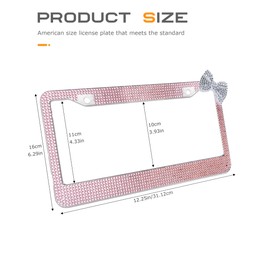 SCUARI Car License Plate Frame,Bling License Plate Protector,Car Accessories,12.2x6.3 Inch Stainless Steel Rhinestone Bow Cars Plates Covers with Mounting Bolts,Suitable for Most Cars (Pink)