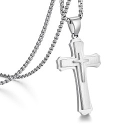 jiamiaoi Cross Necklace Men Stainless Steel Mens Cross Necklace Titanium Cross Pendant for Men Silver Cross Necklace Men Gothic Surgical Steel Cross Necklace Man Titanium Cross Necklace 22In