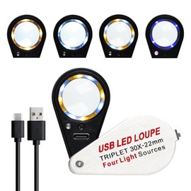 JuviPerpric 30X Jewelers Loupe with UV & LED Lights with Four Light Modes,22mm Portable Pocket Folable Loupe Jewelry Magnifier for Jewelry, Rocks, Coins (Sliver)