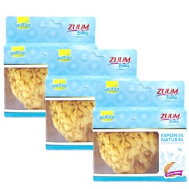 ZUUM BABY Esponja Natural Extra Suave| Para el Cuidado e Higiene de tu bebé | Hipoalergénica | 11 cm | Fabricada con materiales 100% naturales | Biodegradable | Antibacterial | Baby Care, 1 pza (Pack de 3)