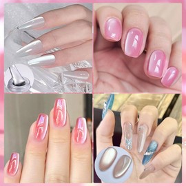 NAILGIL Ice Glass Cat Eye Gel Nail Polish Set, Velvet Cats Eye Polish with Magnet Stick Silver Beige Pink Blue Green Smooth Ceramic Magnetic Cats Eye Gel Soak Off Salon Quality