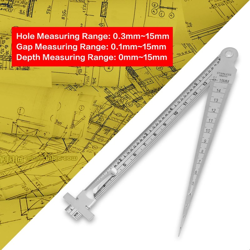 MUNEFE Stainless Steel Welding Taper Gauge, Depth Ruler Hole Inspection,