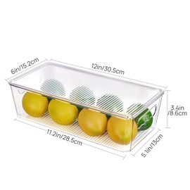 Vtopmart 4pcs Clear Organizers and Storage Bins with Lids, Stackable Plastic Storage Containers with Handles for Fridge, Freezer, Pantry, Cabinet, Kitchen Organization and Storage