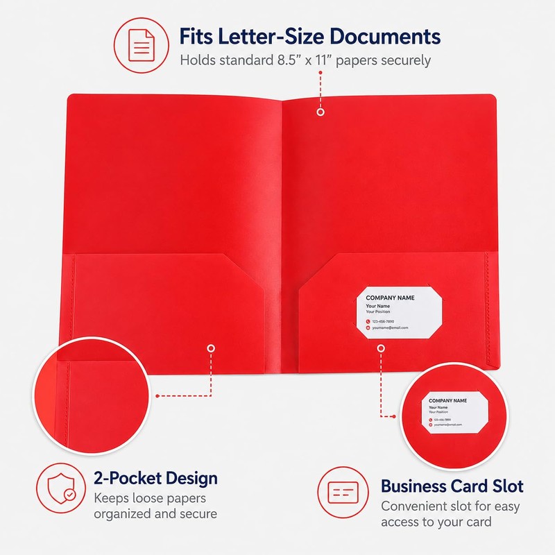 Cliory 6-Pack Two-Pocket Folders for Students & Office