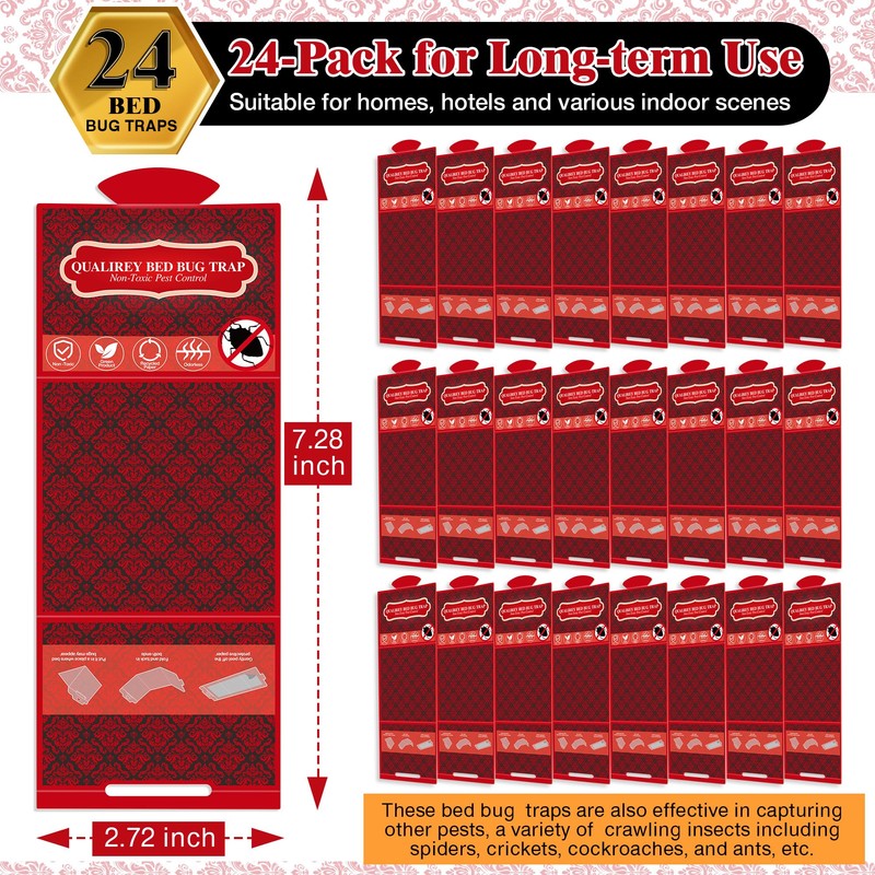 Qualirey 24 Pack Bed Bug Traps, Non Toxic Bedbug Detector