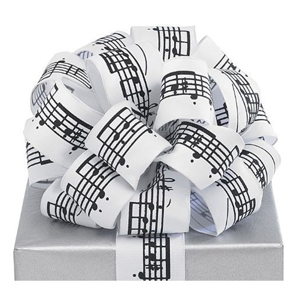 Black Musical Notes White Ribbon 20 Yards 1.5" Wired Bow Craft Decor Music Gift