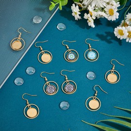 UNICRAFTALE 12Sets Stainless Steel Flat Round Bezel Dangle Earring Making Kits Blank Dome Dangle Earrings Transparent Glass Cabochon Cabochon Settings Ear Hooks with Glass Cabochon for Jewelry Making