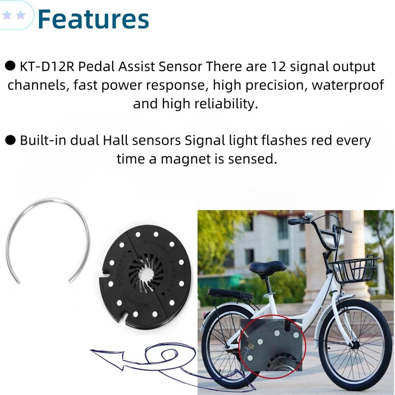 Ruimou 1Set KT-D12L 3Pin E-Bike PAS Magnetic Point Waterproof Pedal